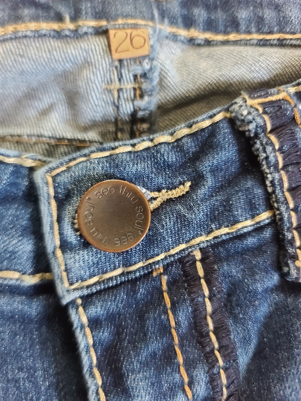 See Thru Soul Jeans 26in Bootcut Medium Wash With Flap Embroidered Pockets - Picture 6 of 8